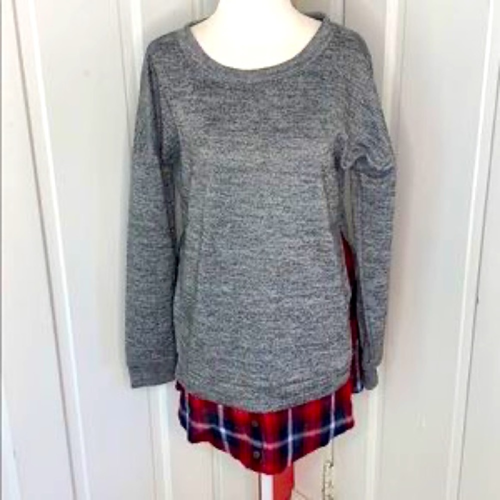 Doe & Rae Flannel Hem Sweatshirt
